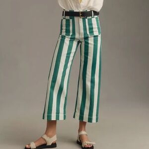 Anthropologie Maeve Colette Green Striped Denim NWT